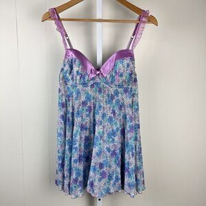 Vintage Cinema Etoile Seductive Wear Chemise Purple Blue Floral Womens Medium‎